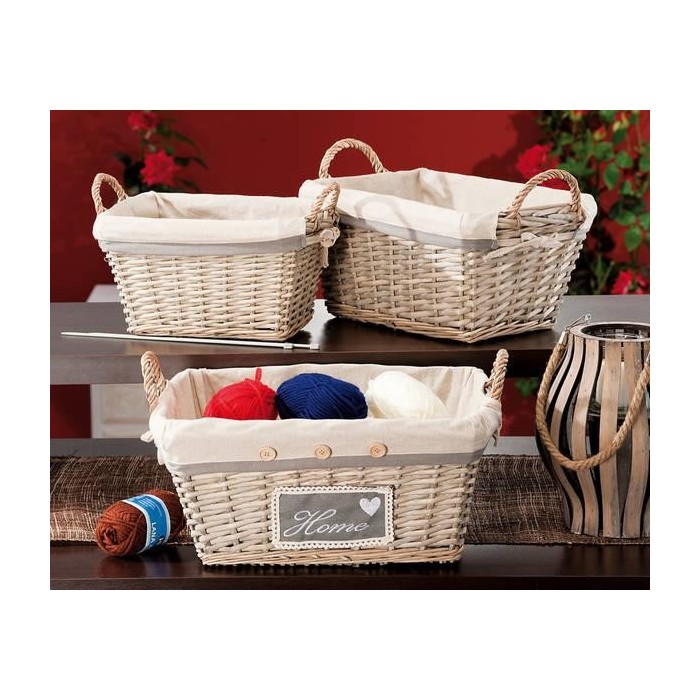 SET 3 CESTI RETTANGOLARI CON TESSUTO